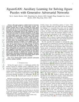 JigsawGAN: Auxiliary Learning for Solving Jigsaw Puzzles with Generative
  Adversarial Networks