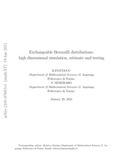 Exchangeable Bernoulli distributions: high dimensional simulation,
  estimate and testing
