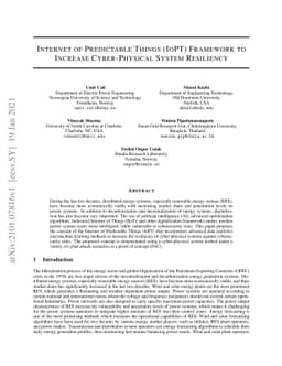 Internet of Predictable Things (IoPT) Framework to Increase
  Cyber-Physical System Resiliency