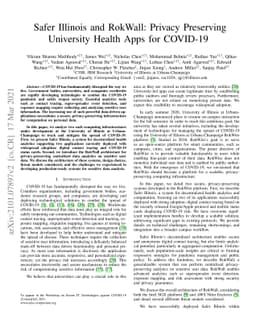 Safer Illinois and RokWall: Privacy Preserving University Health Apps
  for COVID-19