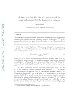 A short proof on the rate of convergence of the empirical measure for
  the Wasserstein distance