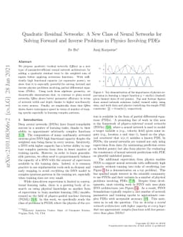 Quadratic Residual Networks: A New Class of Neural Networks for Solving
  Forward and Inverse Problems in Physics Involving PDEs