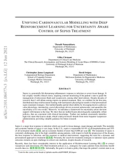 Unifying Cardiovascular Modelling with Deep Reinforcement Learning for
  Uncertainty Aware Control of Sepsis Treatment