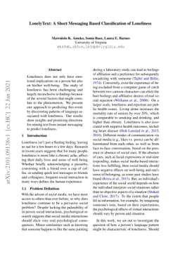 LonelyText: A Short Messaging Based Classification of Loneliness