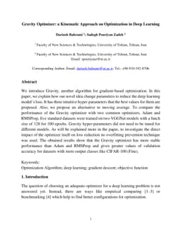 Gravity Optimizer: a Kinematic Approach on Optimization in Deep Learning