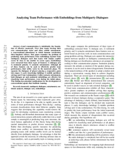 Analyzing Team Performance with Embeddings from Multiparty Dialogues
