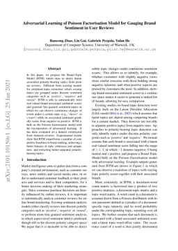 Adversarial Learning of Poisson Factorisation Model for Gauging Brand
  Sentiment in User Reviews