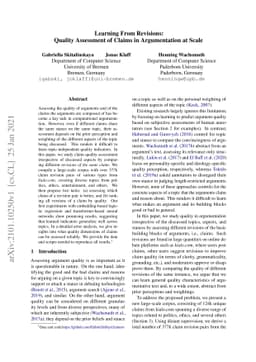 Learning From Revisions: Quality Assessment of Claims in Argumentation
  at Scale