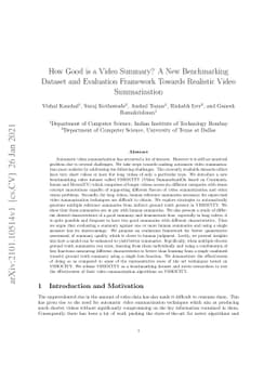 How Good is a Video Summary? A New Benchmarking Dataset and Evaluation
  Framework Towards Realistic Video Summarization