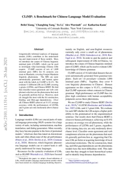 CLiMP: A Benchmark for Chinese Language Model Evaluation