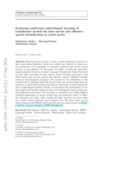Exploring multi-task multi-lingual learning of transformer models for
  hate speech and offensive speech identification in social media
