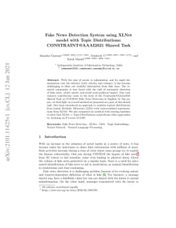 Fake News Detection System using XLNet model with Topic Distributions:
  CONSTRAINT@AAAI2021 Shared Task