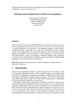 Individual and Social Behaviour in Particle Swarm Optimizers