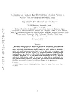 A Balance for Fairness: Fair Distribution Utilising Physics in Games of
  Characteristic Function Form