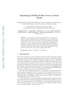 Identifying COVID-19 Fake News in Social Media