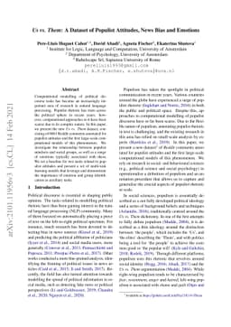 Us vs. Them: A Dataset of Populist Attitudes, News Bias and Emotions