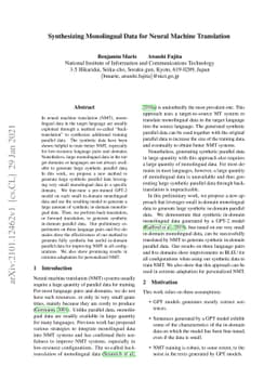 Synthesizing Monolingual Data for Neural Machine Translation