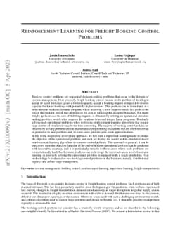 Reinforcement Learning for Freight Booking Control Problems