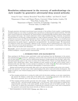 Resolution enhancement in the recovery of underdrawings via style
  transfer by generative adversarial deep neural networks