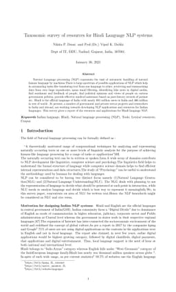 Taxonomic survey of Hindi Language NLP systems