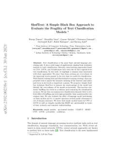ShufText: A Simple Black Box Approach to Evaluate the Fragility of Text
  Classification Models