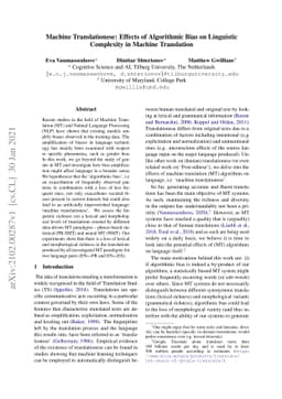 Machine Translationese: Effects of Algorithmic Bias on Linguistic
  Complexity in Machine Translation