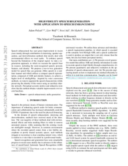 High Fidelity Speech Regeneration with Application to Speech Enhancement
