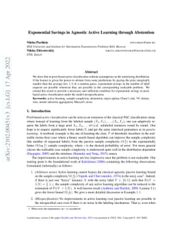 Exponential Savings in Agnostic Active Learning through Abstention