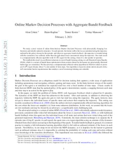 Online Markov Decision Processes with Aggregate Bandit Feedback