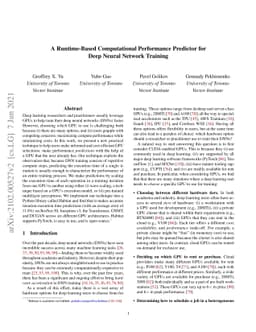 A Runtime-Based Computational Performance Predictor for Deep Neural
  Network Training