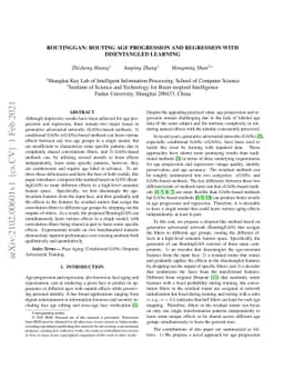 RoutingGAN: Routing Age Progression and Regression with Disentangled
  Learning