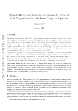 Stochastic High Fidelity Simulation and Scenarios for Testing of Fixed
  Wing Autonomous GNSS-Denied Navigation Algorithms