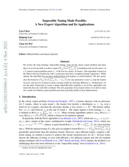 Impossible Tuning Made Possible: A New Expert Algorithm and Its
  Applications