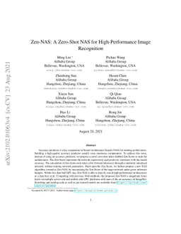 Zen-NAS: A Zero-Shot NAS for High-Performance Deep Image Recognition