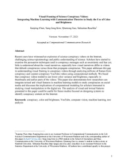 Visual Framing of Science Conspiracy Videos: Integrating Machine
  Learning with Communication Theories to Study the Use of Color and Brightness
