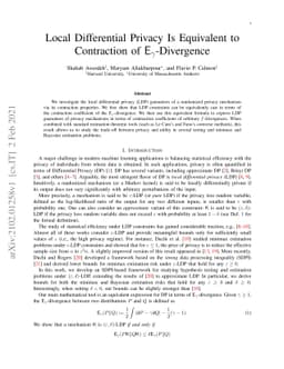 Local Differential Privacy Is Equivalent to Contraction of
  $E_γ$-Divergence