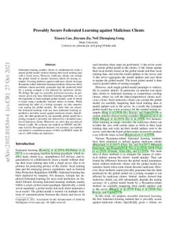 Provably Secure Federated Learning against Malicious Clients