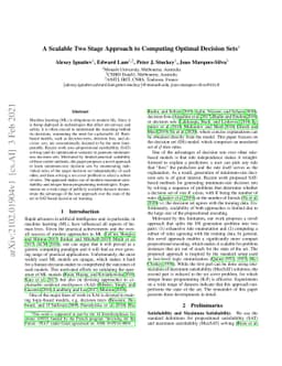 A Scalable Two Stage Approach to Computing Optimal Decision Sets