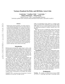 Variance Penalized On-Policy and Off-Policy Actor-Critic