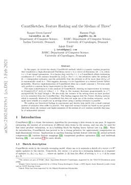 CountSketches, Feature Hashing and the Median of Three