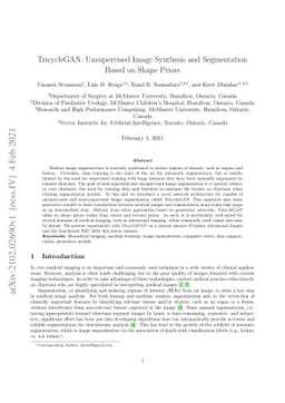 TricycleGAN: Unsupervised Image Synthesis and Segmentation Based on
  Shape Priors