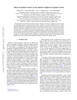 Effects of quantum resources on the statistical complexity of quantum
  circuits