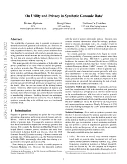 On Utility and Privacy in Synthetic Genomic Data