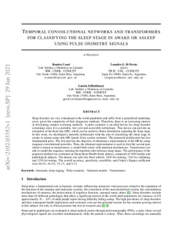 Temporal convolutional networks and transformers for classifying the
  sleep stage in awake or asleep using pulse oximetry signals