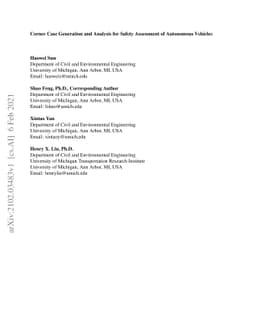 Corner Case Generation and Analysis for Safety Assessment of Autonomous
  Vehicles