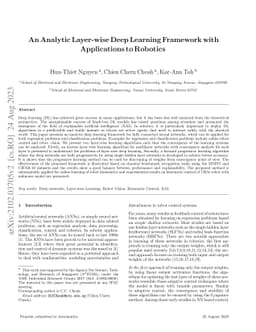 An Analytic Layer-wise Deep Learning Framework with Applications to
  Robotics