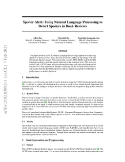 Spoiler Alert: Using Natural Language Processing to Detect Spoilers in
  Book Reviews