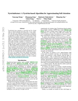 Nyströmformer: A Nyström-Based Algorithm for Approximating
  Self-Attention