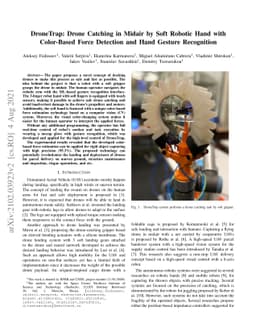 DroneTrap: Drone Catching in Midair by Soft Robotic Hand with
  Color-Based Force Detection and Hand Gesture Recognition