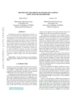 Identifying the Origin of Finger Vein Samples Using Texture Descriptors
